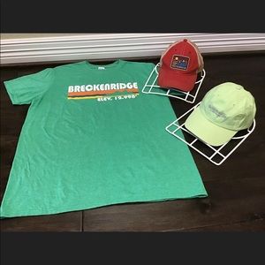 Retro Colorado Breckenridge Green L T-Shirt Ring Spun + 2 Hats Snap Strap Mesh